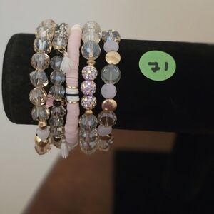 Erimish Pink, Clear and Gold Beaded Stretch Bracelet Set (NWOT)